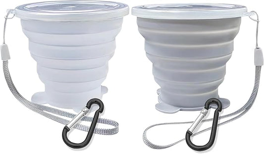 2 Pcs Collapsible Cup - Silicone Small Foldable Cup-Expandable Folding Drinking Cup -Reusable Portable Mugs Cup with Lids For Travel, Camping, Hiking, Survival, Holiday Vacation, Outdoor Sports