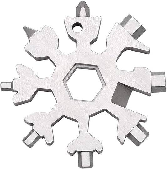 18-in-1 Snowflake Multi-Tool Screwdriver, Stainless Steel 18-1 Multitool Snow Tool,Best Gift for mens (Silver)