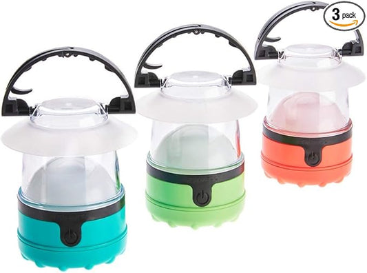 Dorcy 41-3019 4 LED Mini Lantern with Hanging Hooks and Batteries, Assorted Colors, clear (Pack of 3), Green