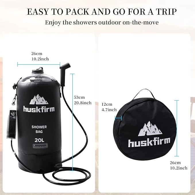 Portable Shower,5 Gallons/20L Camping Shower Bag with Electric Air Pump,Water Level Window,Solar Shower with Hot Water,Adjustable Nozzle,Camp Shower for Beach Hiking Outdoor Camping Trip
