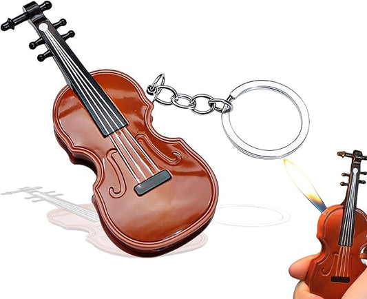 Fancy Fun Guitar Lighter Refillable Metal Vintage Keychain Lighter Unique Novelty Cool lighters for Men Fireplace Candle Camping BBQ (Without Butane Gas) (#6)