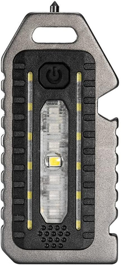 Cob Mini Flashlight Keychain Light, 500 Lumens Bright Rechargeable, Small Multi-Function Work Light, 5 Modes Pocket Light Battery Display Bottle Opener Whistle for Camping
