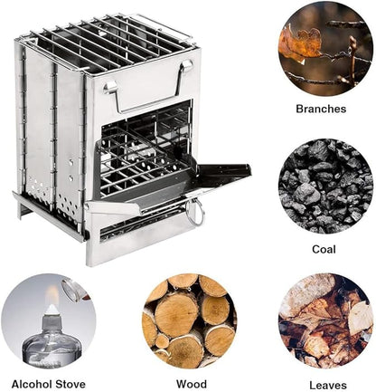 Wood Burning Camp Stove Camping Stove Folding Camp Stove Mini Camp Stove Folding Stove Wood Burning Rocket Portable Backpacking Stainless Steel Light Folding Stove for Outdoor Hiking BBQ