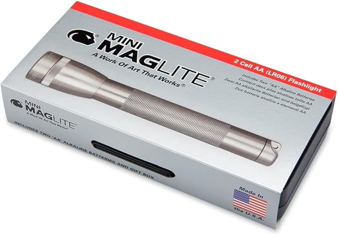 Maglite Mini Incandescent 2-Cell AA Flashlight in Presentation Box, Gray