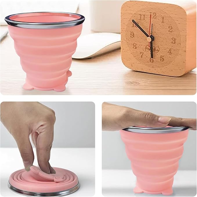 Silicone Small Foldable Cup-Expandable Folding Drinking Cup -Reusable Portable Mugs Cup with Lids For Travel, Camping, Hiking, Survival, Holiday, Outdoor Sports