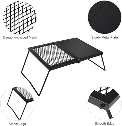 REDCAMP Folding Campfire Grill Heavy Duty Steel Grate, Portable Camp Fire Cooking Racks and Griddle for Outdoor Versatile Campfire Cooking