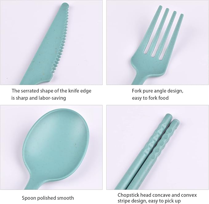 Camping Utensil Set, Reusable Utensils Set with Case, Plastic Cutlery Set Forks Spoon Tableware Chopsticks, Portable Cutlery Set for Travel Picnic Camping or Daily Use (Dark Color-4)