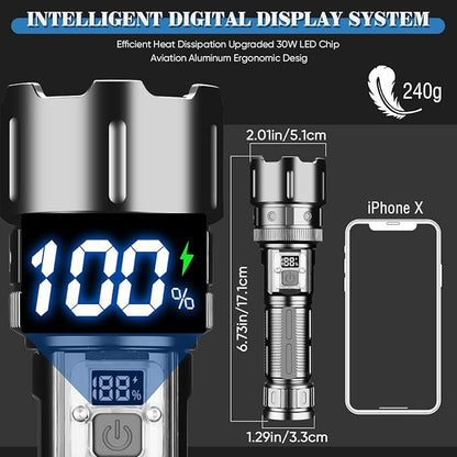 NAKCNM Flashlights LED Rechargeable, 1000000 High Lumen Flash Light with Digital Power Display and 5 Modes Super Bright Flashlight for Emergencies Camping Outdoor