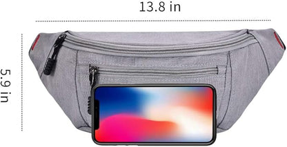 2 Packs Fanny Packs for Men and Women, Water Resistant Sports Waist Pack Bag Bum Bag for Travel Hiking Running (Black + Gray)