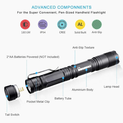 Pen Flashlight, 3 Modes Small Pen Light Flashlight, Super Bright Powered by 2xAA Battery(Not Included) IP54 Waterproof with Pocket Clip Penlight for Emergency, Inspection, Medical -2 Pack
