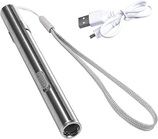 yuentoen Pen Light Flashlight, Rechargeable LED Super Bright Flashlight with Stainless Steel Clip and USB Cable for Home Camping Outdoor and Emergency - Silver