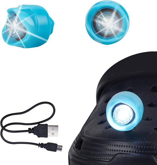 Rechargeable LED Clogs Shoes Light 2 Pcs,for Headlights for Croc 72 Hours in The Dark,for Dog Walking,Handy Camping,Night Running Gifts(Rechargeable Blue)