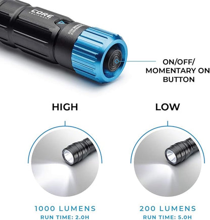 CORE 1000 Lumen CREE LED Rechargeable Camping Emergency Flashlight, IPX4, Two ModesTwo