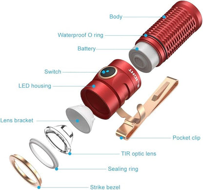 OLIGHT Baton3 1200 Lumens Ultra-Compact Rechargeable EDC Flashlight, Powered by Rechargeable Battery for Household Search, Outdoor Camping, Hiking and Mountaineering (Red)