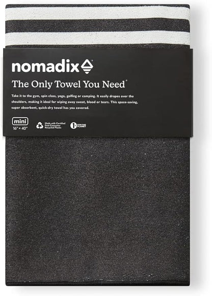 Nomadix Mini Towel - Perfect for The Gym, Biking, Hiking, Golf, & More - Made with Recycled Materials - Super Absorbent - Quick Dry - Sand Resistant - Poolside Black - 40x16 in