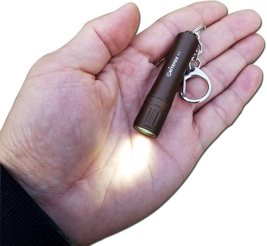 Bright Keychain flashlight K1,high bright 150 lumens,as small flashlight lantern camp lamp light,waterproof torch for EDC,reading,sleep,dog walking,camping,hiking (Coffee Brown)
