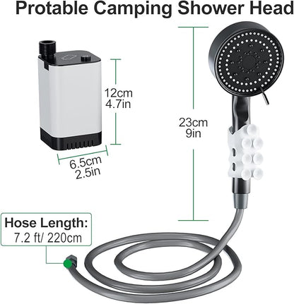 PChero Portable Camping Shower, Outdoor Electric Shower Pump with 5200mah USB Rechargeable Battery, Camping Shower Head Nozzle for Hiking, Traveling, Washing