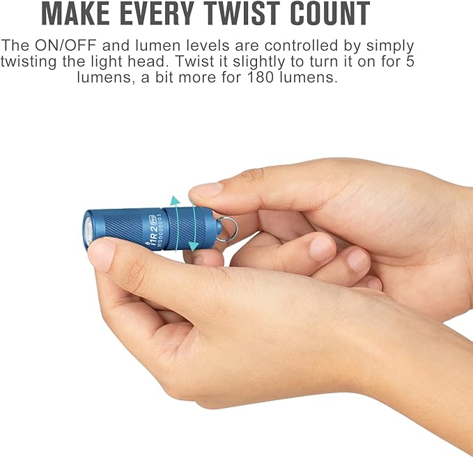 OLIGHT I1R 2 Pro Eos 180 Lumens EDC Rechargeable Keychain Flashlight, Powered by Built-in Rechargeable Battery with Type-C USB Cable, Slim Mini Handheld Light for Everyday Carry(Lake Blue)