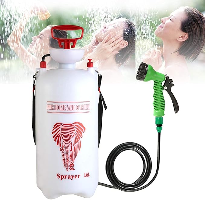 CLICIC 4.2 Gallon Pressure Sprayer with 7 Spray Modes, Camping Shower with Removable Hose and Shower Head for Camping Outdoor Traveling Hiking and Pet Bath