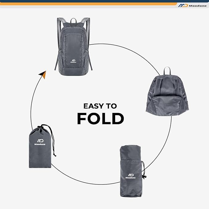 15L Hiking Daypack - Water Resistant Lightweight Packable Backpack for Travel Camping Outdoor - Grey