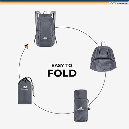 15L Hiking Daypack - Water Resistant Lightweight Packable Backpack for Travel Camping Outdoor - Grey