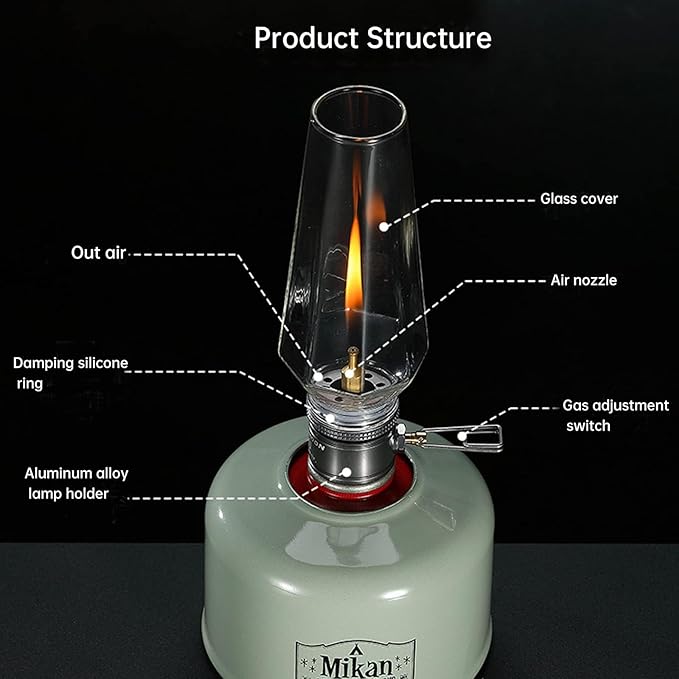Campingmoon Camping Gas Lantern Propane Lantern Portable Retro Style Lighting Candle Tent Lamp Glass Mantle Lantern for Outdoor Emergency, Silver