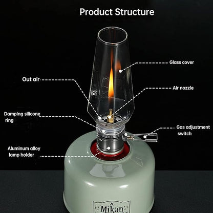 Campingmoon Camping Gas Lantern Propane Lantern Portable Retro Style Lighting Candle Tent Lamp Glass Mantle Lantern for Outdoor Emergency, Silver