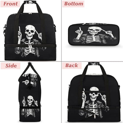 Sports Gym Bag, Human Skeleton Skull Halloween Travel Duffel Bag with Shoes Compartment Waterproof Overnight Bag Workout Weekender Bag Boys Girls Yoga Dance Bag Gym Tote Bag for Women Men