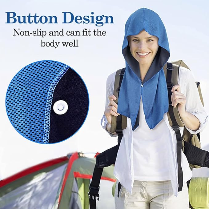 EMVANV Cooling Hoodie Towel,UV Sun Protection Breathable Soft Instant Cool Quick Dry Sweat Towel for Sport Workout Camping Cycling for Hot Weather(Light Blue)