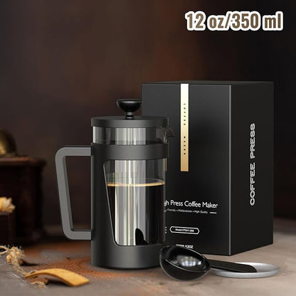 RAINBEAN Small French Press 12 Oz, Mini French Press Coffee Maker 1 Cup, Single Serve Coffee Press, Coffee Brewer With 3 Level Filtration, Perfect for Tea Lovers