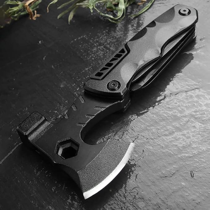 Cool Christmas Unique Gifts, Camping Survival Gear Multitool, Stocking Stuffers Camping Accessories Multitool Pocket Hatchet, for Dad Husband, Camping Tool with Mini Axe,Hammer, Knife, Nail File