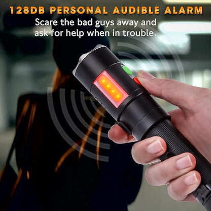 Self Defense Rechargeable Flashlight with 128dB Personal Alarms for Emergency or Safety,600 High Lumens,COB Work Light,Magnetic for Outdoors,Camping...