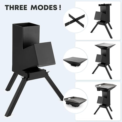 Stanbroil 3 in 1 Rocket Stoves with Grill Rack, Griddle and Pot Cooking Stand, Heavy Duty Wood Burning Stoves for Cooking, Camping wood Stove Kit for Off-Grid Supply, Outdoor Grilling Cooking Event