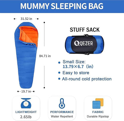 Down Sleeping Bag for Adults 0°F 10°F 15°F 20°F Backpacking Sleeping Bag for Cold Weather with Compression Sack