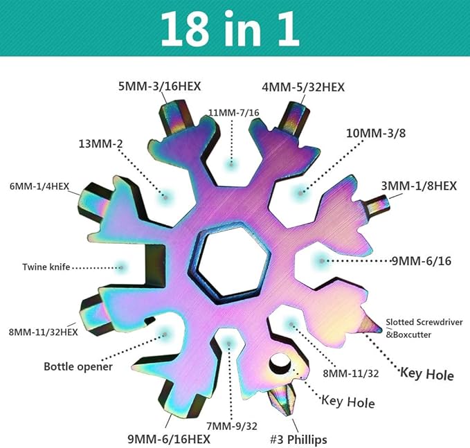 18-in-1 Snowflake Multi-Tool Screwdriver, Stainless Steel 18-1 Multitool Snow Tool (Multicolor)