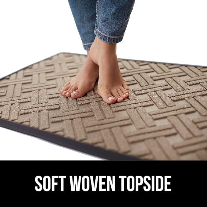 GORILLA GRIP 100% Waterproof All-Season WeatherMax Doormat, 72x24 Runner, Durable Natural Rubber, Stain and Fade Resistant, Low Profile, Indoor Outdoor Door Mats, Easy Clean Mat, Taupe Basket Weave