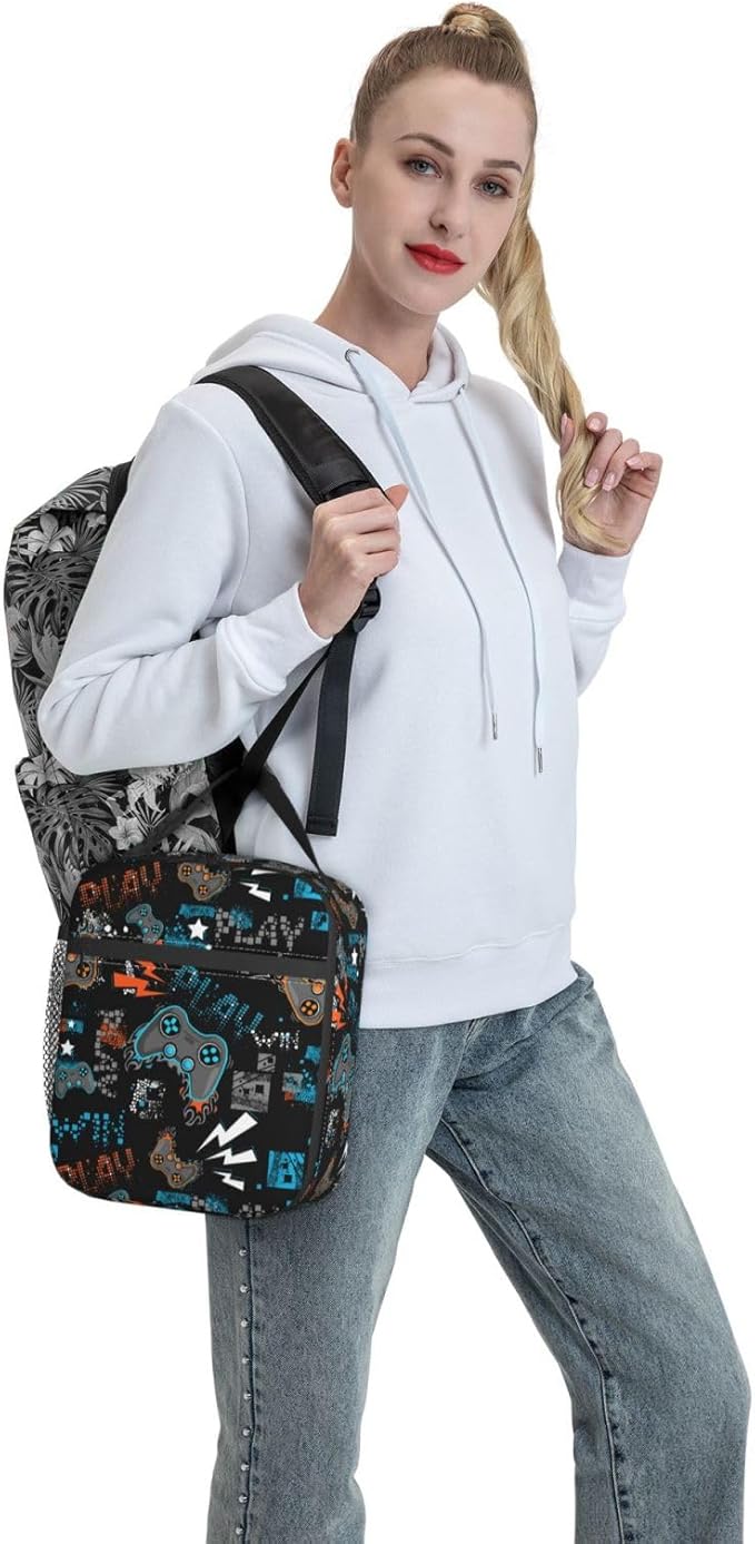 Cool Video Game Joystick Funny Portable Black Lunch Bag Insulated Lunch Box Reusable Totes For Women Men Work Picnic Camping Travel