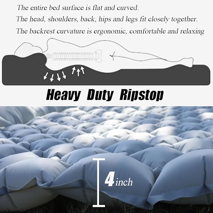 Sleeping Pad for Camping, Inflatable Sleeping Mat with Pillow, Camping Pad with Built-in Foot Pump, Lightweight Camping Mattress Pad for Car Camping, Backpacking, Tent and Hiking (Full (Grey))