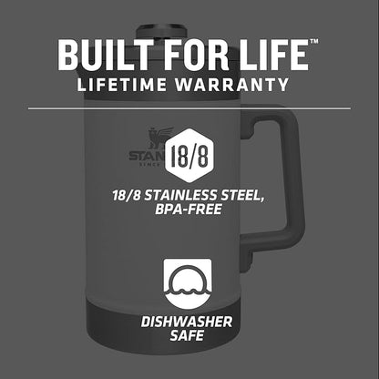 Stanley Classic Stay-Hot French Press Coffee Maker 48 oz | 5 Minute Brew, 4 Hours Hot | Mesh Filter for Coffee Grounds | Insulated Stainless Steel French Press | BPA-Free | Polar
