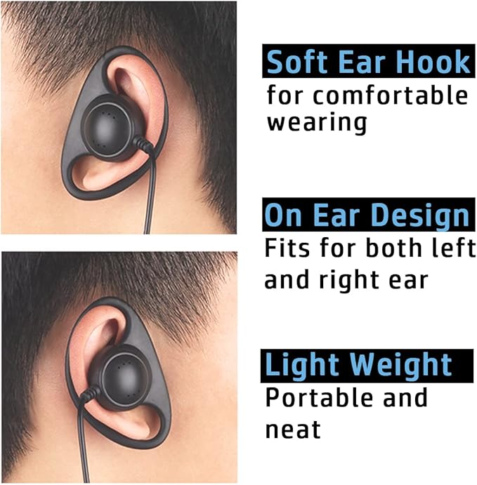 2 X D-Shape Earpiece Headset for Midland Radio X-talker 75-785 T31A T51A T51R T61 T71 T75 T77 T295 GXT1000 GXT1050 LXT118 LXT500 LXT600 LXT630 LXT633 Walkie Talkie 2-pin Clip Ear Hook Hanger