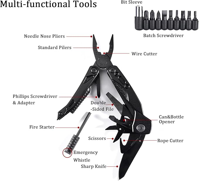 Multitool with Pliers, Fire Starter, whistle,Scissors,Screwdriver, 15 in 1 EDC Multi Tool with Safety Locking, Christmas Stocking Stuffers for Men Dad Gifts, Perfect for Outdoor Camping
