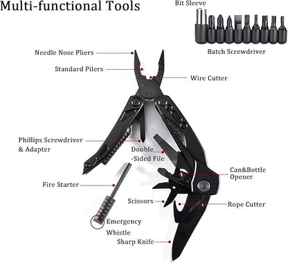 Multitool with Pliers, Fire Starter, whistle,Scissors,Screwdriver, 15 in 1 EDC Multi Tool with Safety Locking, Christmas Stocking Stuffers for Men Dad Gifts, Perfect for Outdoor Camping