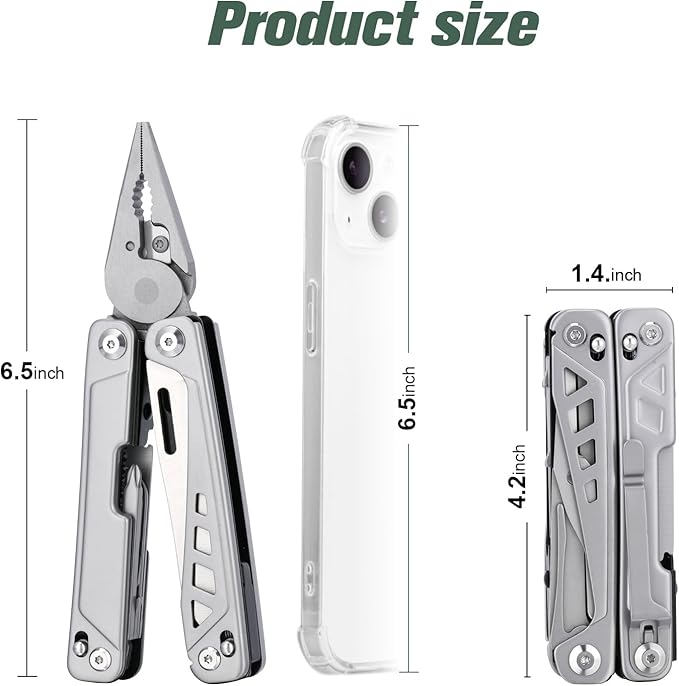 FLYHOMES Multitool, 19-in-1 Multitools Pliers with Scissors, Pocket Clip, Screwdriver... Gift for men, Professional for Camping Survival Tools, Hunting, Hiking (Silver)