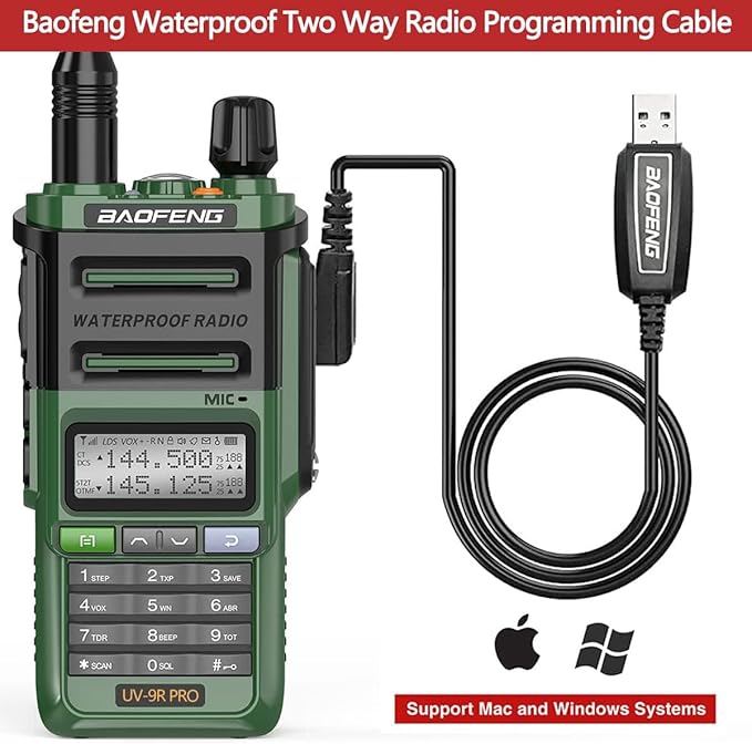 BAOFENG UV-9R Pro Ham Radio Handheld Two Way Radio Dual Band Waterproof Transceiver Long Range Rechargeable Walkie Talkie with Programming Cable and Type-C Charger