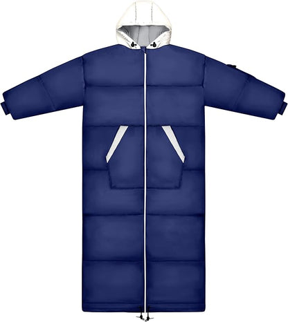 Thermotuff Wearable Sleeping Bag with Dual Hoodie, Long Sleeves, Pockets & Adjustable Drawstring - Ideal for Camping, Cold Weather Hiking, and Stadium Sak Blanket