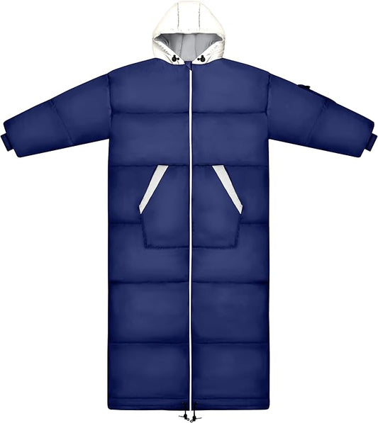 Thermotuff Wearable Sleeping Bag with Dual Hoodie, Long Sleeves, Pockets & Adjustable Drawstring - Ideal for Camping, Cold Weather Hiking, and Stadium Sak Blanket