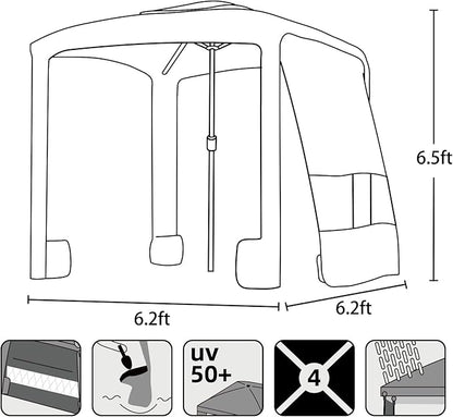 AMMSUN Beach Cabana, 6.2'×6.2' Beach Canopy, Easy Set up and Take Down, Cabana Tent with Sand Pockets, Instant Sun Shade with Side Wall, Tropical Aqua