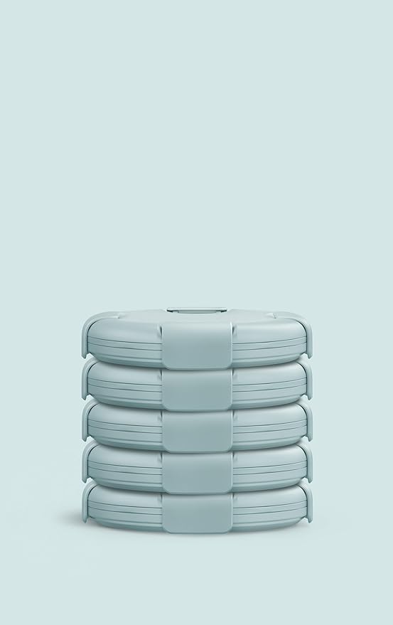 STOJO Collapsible Bowl 5 Set - Aquamarine, 36oz - Reusable Silicone Bowl for Hot and Cold Food - Perfect for Travel, Meal Prep, To-Go Lunch, Camping & Hiking - Microwave & Dishwasher Safe