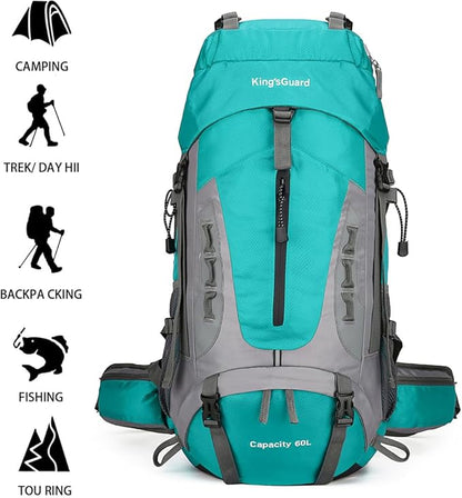 King'sGuard 60L Hiking Backpack Men Women Camping Backpack Waterproof Backpacking Mountaineering Climbing Daypack (Lake Blue)