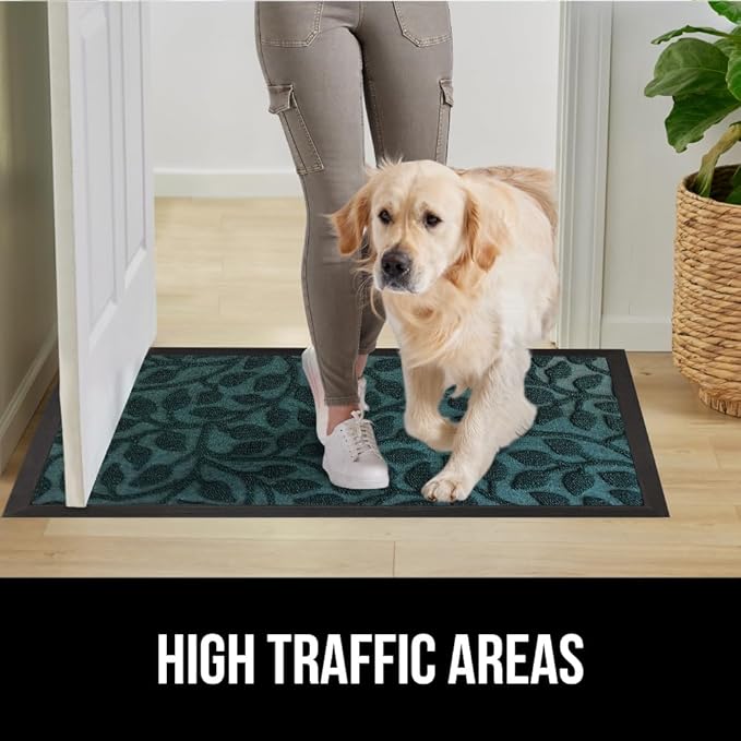 GORILLA GRIP 100% Waterproof All-Season WeatherMax Doormat, 47x35, Durable Natural Rubber, Stain and Fade Resistant, Low Profile, Indoor Outdoor Door Mats, Easy Clean Entry Mat, Moss Vine Leaves